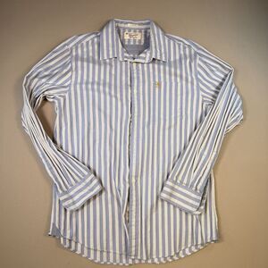 VTG Penguin Shirt Mens XL Blue White Striped Button Up Long Sleeve Oui Buttons